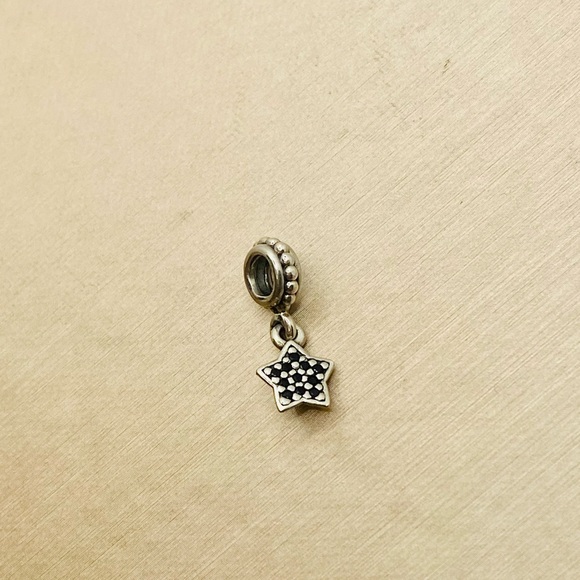 EUC Pandora 791024NCK Sterling Silver Black Nano Crystals Pave Star Dangle Charm - Picture 5 of 9